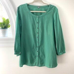 Bensimon Button Front Blouse Womens Large Long Sleeve Cotton Tunic Top Lagenlook